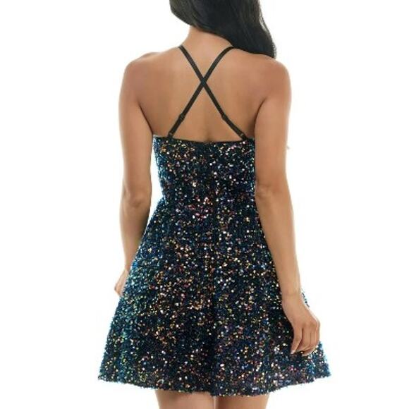 BCX (Macy's) Sequined V-Neck Crisscrossed Fit and Flare Dress Junior Size 3 GLAM - Picture 2 of 10